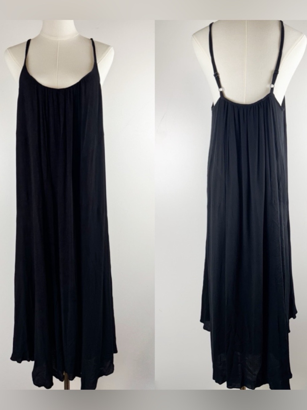 Sundance Dress M Medium Solid Black Trapeze Loose Fit Gown Lined Sleeveless MaxI